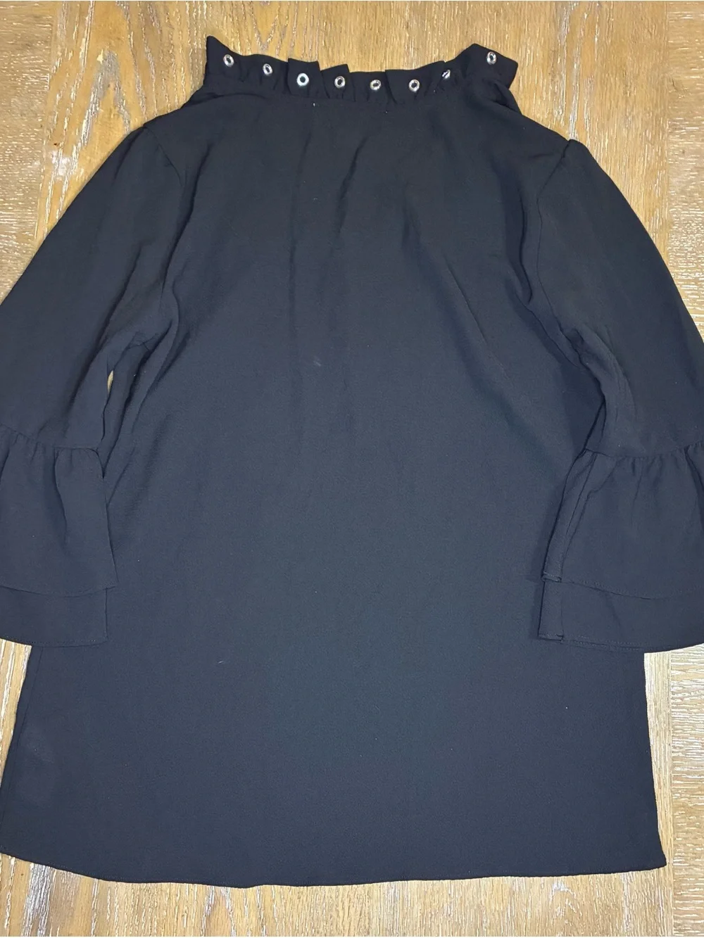 Michael Kors Black V-Neck Eyelet Tunic with Ruffle Sleeves